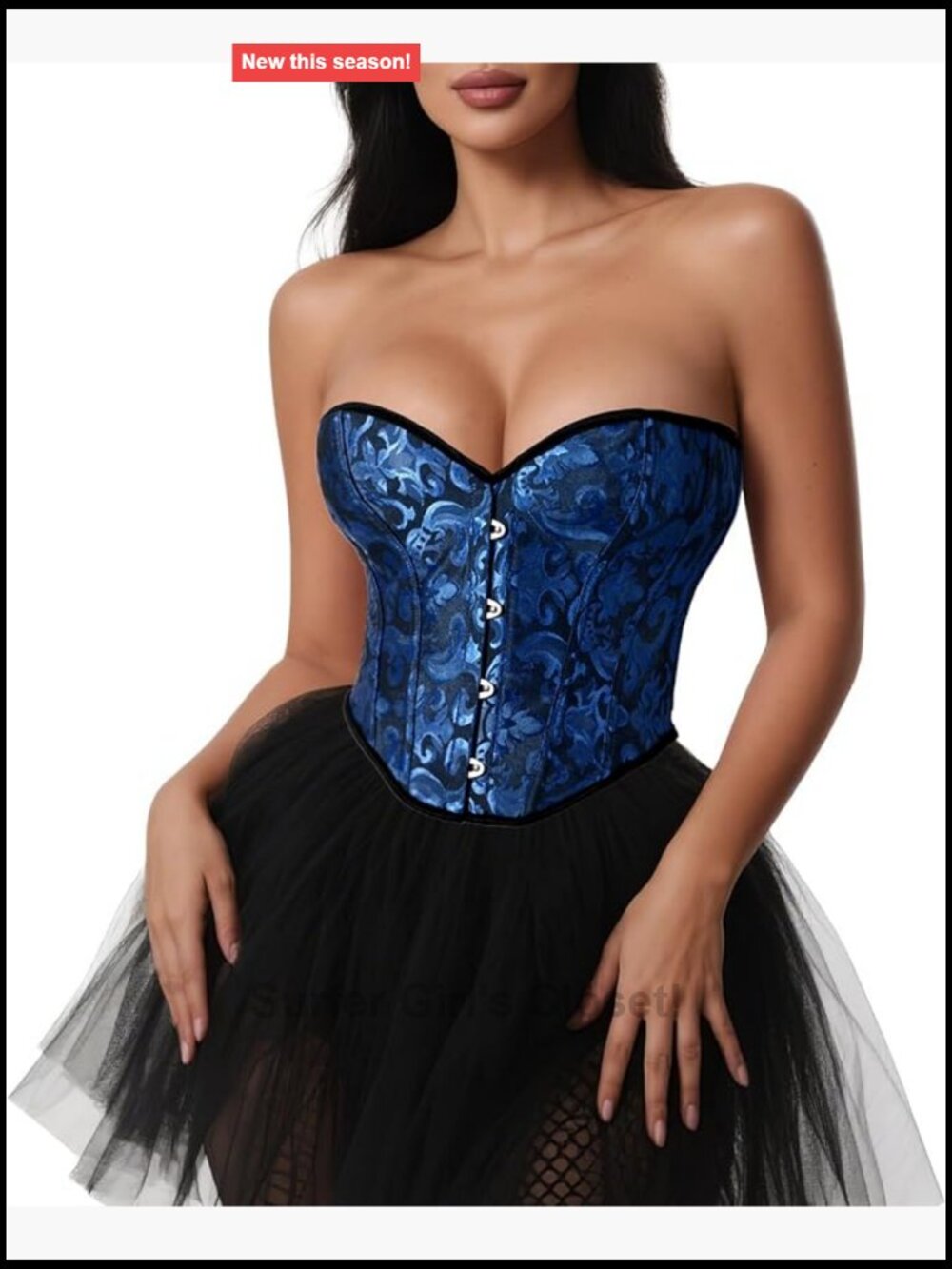 Women's Lace Up Overbust Corset Bustier Shapewear Top, Polyester Spandex